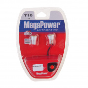 Автолампа T10W  (W2,1x9,5d) COB 1 SMD CHIPS WHITE блистер с тестером (2 шт) 6000K 90лм   12V MEGAPOWER /1 /25