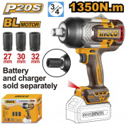 Гайковерт INGCO CIWLI201351 бесщеточный ударный Li-ion 20.0В. тушка 1350/1900 Нм INDUSTRIA