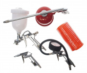 Набор пневмоинструмента ER-76301 (краскораспылитель с верх. пласт. бачком; пистолет для мойки двигателя с нижним метал. бачком, пистолет) ЭВРИКА /1/10