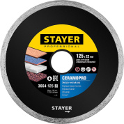 STAYER Ceramo-22, d 125 мм, (22.2 мм, 5 х 1.92 мм), сплошной алмазный диск Professional (3664-125)