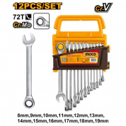 Набор комбинированных ключей с трещоткой 12 шт 8-19 мм INGCO HKSPAR1122 INDUSTRIAL Набор комбинированных ключей с трещоткой 12 шт 8-19 мм INGCO HKSPAR1122 INDUSTRIAL