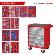 Набор инструментов 288 предметов, "ПРОФИ 288", в красной тележке МАСТАК 52-06288R Набор инструментов 288 предметов, "ПРОФИ 288", в красной тележке МАСТАК 52-06288R