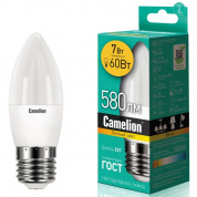 Лампа светодиодная E27 C35 7W тёплый свет CAMELION 1/10/100