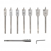 Набор сверл перовых по дереву 9 предметов: 14-16-18-20-22-25-30х152мм. ключ угловой Kranz.