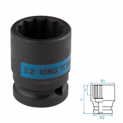 Головка торцевая ударная двенадцатигранная 1/2", 22 мм KING TONY 453022M