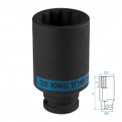 Головка торцевая ударная глубокая двенадцатигранная 1/2", 32 мм KING TONY 443032M Головка торцевая ударная глубокая двенадцатигранная 1/2", 32 мм KING TONY 443032M