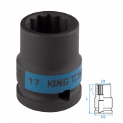Головка торцевая ударная двенадцатигранная 1/2", 17 мм KING TONY 453017M Головка торцевая ударная двенадцатигранная 1/2", 17 мм KING TONY 453017M