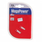 Автолампа T5 (W2*4.6d) 1 SMD 3528  WHITE блистер (2шт) 6000K 18лм   12V MEGAPOWER /1 /50 Автолампа T5 (W2*4.6d) 1 SMD 3528  WHITE блистер (2шт) 6000K 18лм   12V MEGAPOWER /1 /50