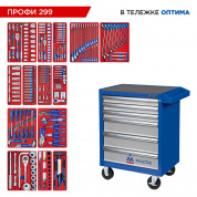 Набор инструментов 299 предметов, "ПРОФИ 299", в синей тележке МАСТАК 52-06299B Набор инструментов 299 предметов, "ПРОФИ 299", в синей тележке МАСТАК 52-06299B