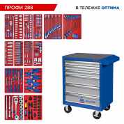 Набор инструментов 288 предметов, "ПРОФИ 288", в синей тележке МАСТАК 52-06288B Набор инструментов 288 предметов, "ПРОФИ 288", в синей тележке МАСТАК 52-06288B