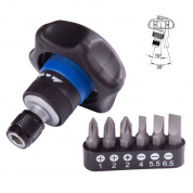 Трещотка компактная 1/4", 48 зубцов, дисковый механизм, для вставок (бит), в комплекте 6 вставок (бит) KING TONY P2746