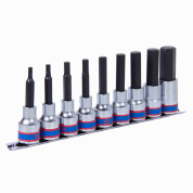 Набор торцевых насадок 1/2", Hex, 4-17 мм, L = 80 мм, 9 предметов  KING TONY 4120PR10 Набор торцевых насадок 1/2", Hex, 4-17 мм, L = 80 мм, 9 предметов  KING TONY 4120PR10