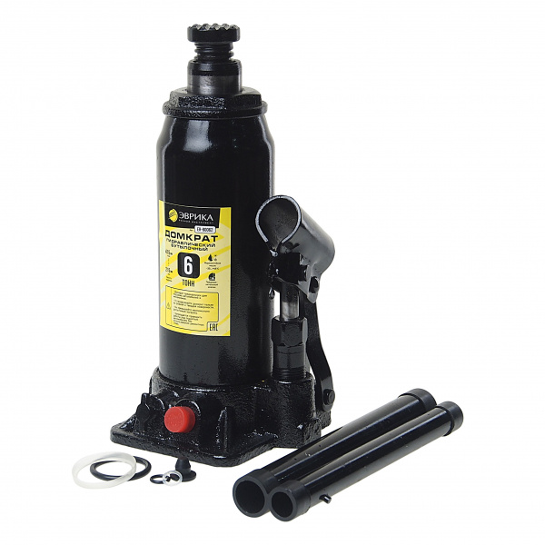 Домкрат гидравлический ER-80062 бутылочный с клапаном 6т, ремкомплект (выс. подъема 215-415мм) ЭВРИКА /1/5