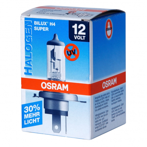 Автолампа H4 (60/55) P43t-38+30% SUPER 12V OSRAM /1/10/100 HIT
