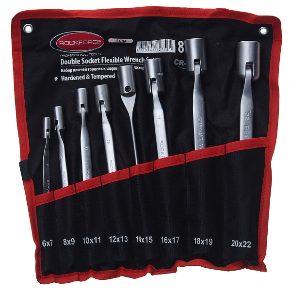 Набор ключей  торцовых шарнирных  двухсторонних  8пр. (6х7,8х9,10х11,12х13,14х15,16х17,18х19,20х22мм)на полотне ROCKFORCE /1/10 Набор ключей  торцовых шарнирных  двухсторонних  8пр. (6х7,8х9,10х11,12х13,14х15,16х17,18х19,20х22мм)на полотне ROCKFORCE /1/10