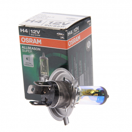Автолампа H4 (60/55) P43t+30% ALLSEASON SUPER 3000K 12V OSRAM /1/10/100 HIT