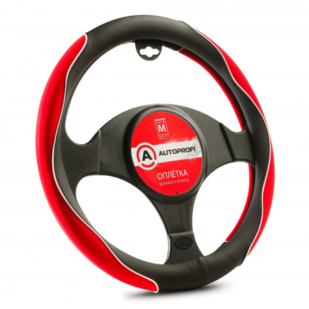 Оплетка руля AP-2021 BLACK/RED (M) софттач + синтетический нубук, AUTOPROFI 1/20