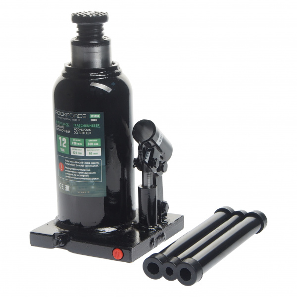 Домкрат гидравлический RF-T91204EURO бутылочный с клапаном 12т (выс.подъема 200-380мм) ROCKFORCE /1/4