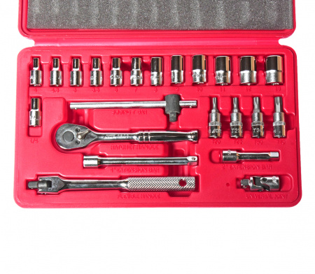 JTC Набор головок торцевых и насадок 1/4" 6-ти гранных 4-13мм,Т20-Т40 23 предмета в кейсе JTC
