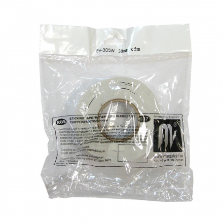 Скотч двухсторонний EV-305 WHITE 30мм х 5м (белый) MEGAPOWER /1/120