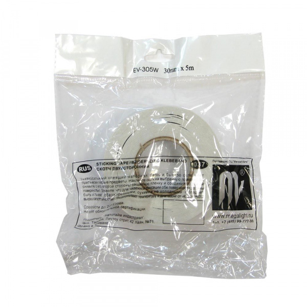 Скотч двухсторонний EV-305 WHITE 30мм х 5м (белый) MEGAPOWER /1/120