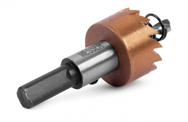 HSS-TiN коронка MESSER  25мм с центр. сверлом и толкающей пружиной для  лист. материала  до 2 мм ц/х