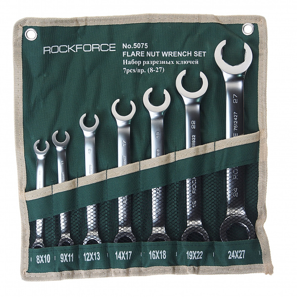 Набор ключей разрезных RF-5075: 7пр(8х10,9х11,12х13,14х17,16х18,19х22,24х27мм),на полотне ROCKFORCE /1 Набор ключей разрезных RF-5075: 7пр(8х10,9х11,12х13,14х17,16х18,19х22,24х27мм),на полотне ROCKFORCE /1