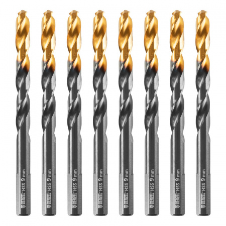 Сверло по металлу, 9 мм, HSS-Tin, Golden Tip, 8 шт. Denzel