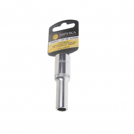 Головка торцевая 10мм 1/2" 12-гранная глубокая L=80мм (с держателем) ЭВРИКА ER-91503-12H /1/20 Головка торцевая 10мм 1/2" 12-гранная глубокая L=80мм (с держателем) ЭВРИКА ER-91503-12H /1/20