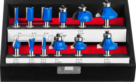 ЗУБР 12 шт, набор профильных фрез по дереву, Профессионал (28796-H12)