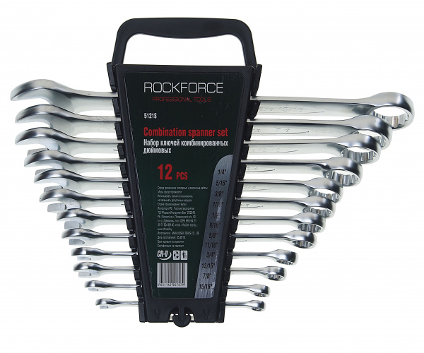 Набор ключей комбинированных RF-5121S: дюймовых 12пр.(1/4,5/16,3/8,7/16,1/2,9/16,5/8,11/16,3/4,13/16,7/8,15/16мм) на пластиковом держателе ROCKFORCE / Набор ключей комбинированных RF-5121S: дюймовых 12пр.(1/4,5/16,3/8,7/16,1/2,9/16,5/8,11/16,3/4,13/16,7/8,15/16мм) на пластиковом держателе ROCKFORCE /
