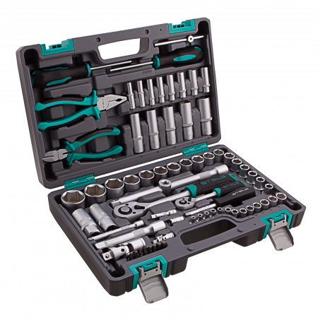 Набор инструментов, 1/2", 1/4", CrV, пластиковый кейс 69 предметов Stels Набор инструментов, 1/2", 1/4", CrV, пластиковый кейс 69 предметов Stels