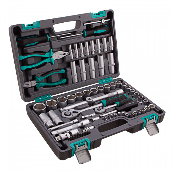 Набор инструментов, 1/2", 1/4", CrV, пластиковый кейс 69 предметов Stels Набор инструментов, 1/2", 1/4", CrV, пластиковый кейс 69 предметов Stels