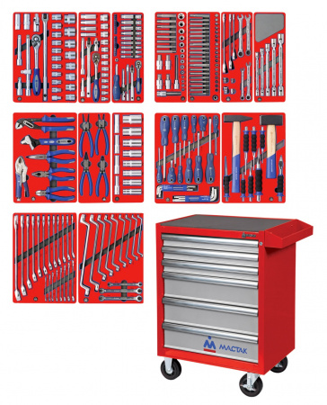 Набор инструментов "ЛИДЕР" в красной тележке, 270 предметов МАСТАК 52-06270R