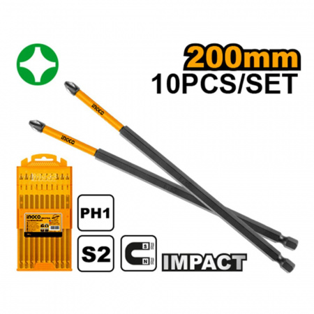 Бита PH1 200мм, ударная, 10 шт  INGCO SDBIM11PH183 INDUSTRIAL,