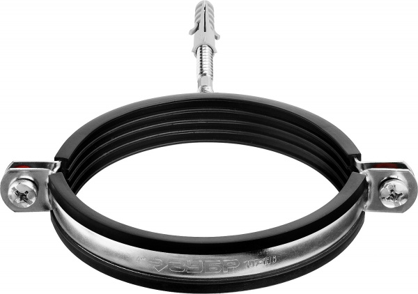 ЗУБР 4″, цинк, 1 шт, трубный хомут с сантехнической шпилькой и дюбелем (37866-107-116)