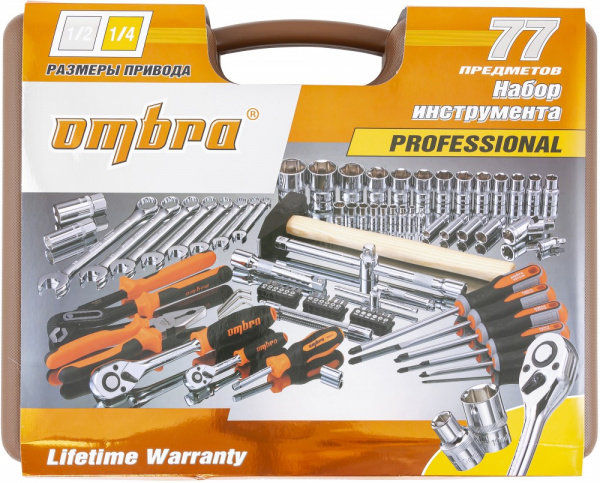 OMT77S Набор инструмента универсальный 1/4", 1/2"DR, 77 предметов OMT77S Набор инструмента универсальный 1/4", 1/2"DR, 77 предметов