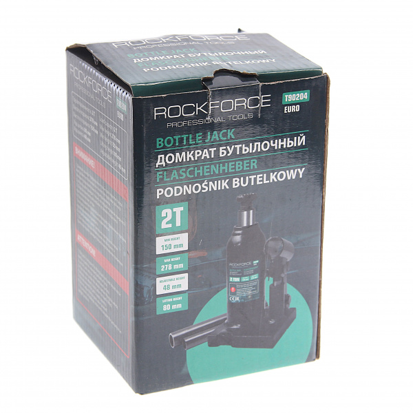 Домкрат гидравлический RF-T90204EURO бутылочный с клапаном 2т (выс.подъема 150-278мм) ROCKFORCE /1/6