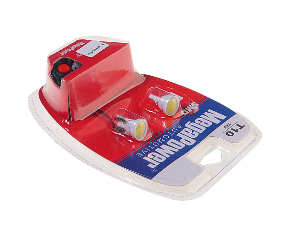 Автолампа T10W  (W2,1x9,5d) COB 1 SMD CHIPS WHITE блистер с тестером (2 шт) 6000K 90лм   12V MEGAPOWER /1 /25