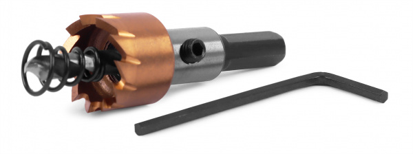 HSS-TiN коронка MESSER  18мм с центр. сверлом и толкающей пружиной для  лист. материала  до 2 мм ц/х