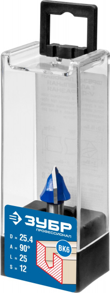 ЗУБР 25.4 x 25 мм, угол 90° мм, фреза пазовая галтельная V-образная, Профессионал (28752-25.4)
