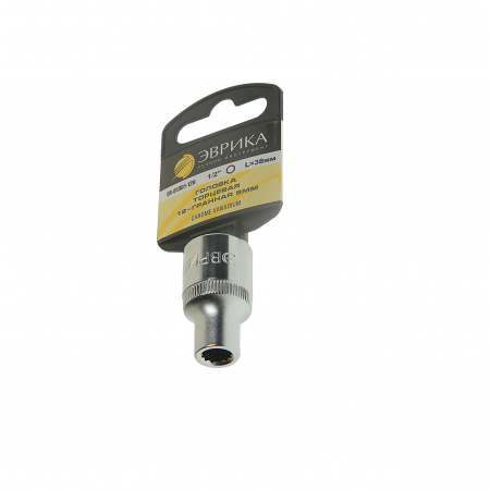 Головка торцевая  8мм 1/2" 12-гранная L=40мм (с держателем) ЭВРИКА ER-91301-12H /1/20 Головка торцевая  8мм 1/2" 12-гранная L=40мм (с держателем) ЭВРИКА ER-91301-12H /1/20