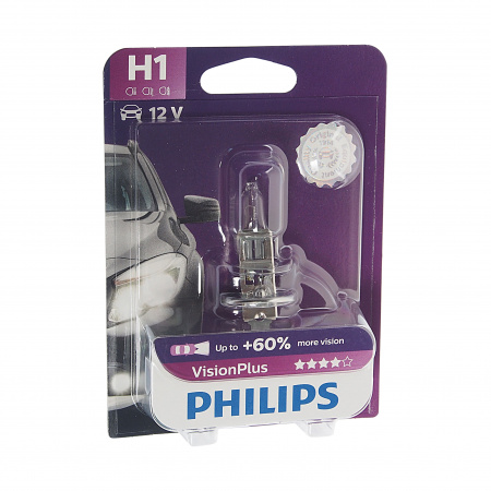Автолампа H1 (55) P14.5s+60% VisionPlus (блистер) 12V PHILIPS/1/10