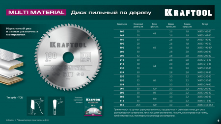 KRAFTOOL Multi Material, 305 х 30 мм, 100Т, пильный диск по алюминию (36953-305-30)