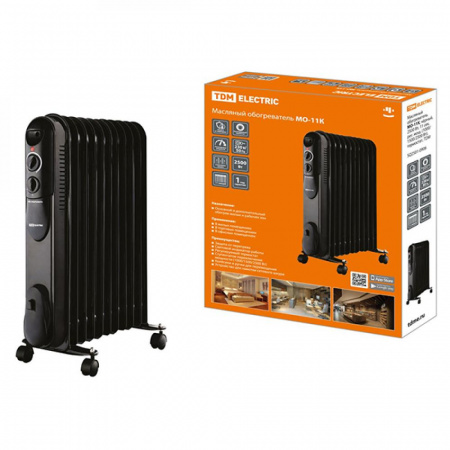 Обогреватель масляный МО-11К чёрный 2,5 кВт 11 сек рег. мощ. (1000/1500/2500 Вт) термостат TDM