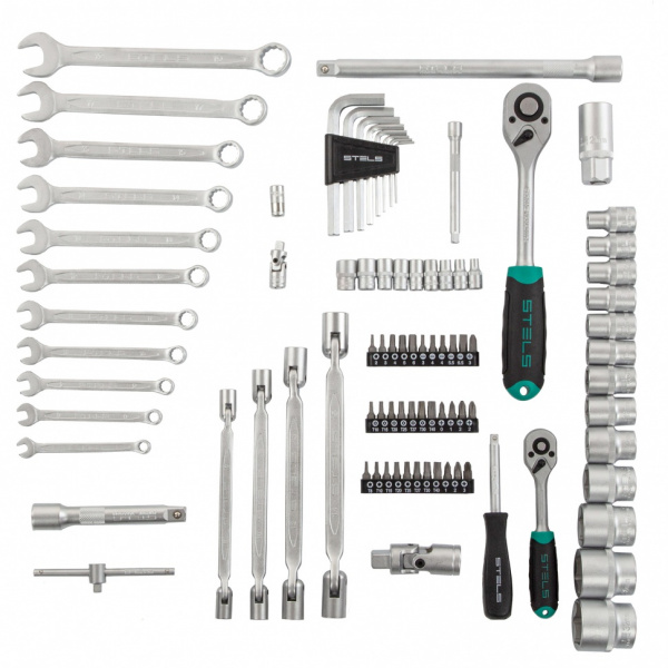 Набор инструментов, 1/2", 1/4", CrV, пластиковый кейс 88 предметов Stels Набор инструментов, 1/2", 1/4", CrV, пластиковый кейс 88 предметов Stels