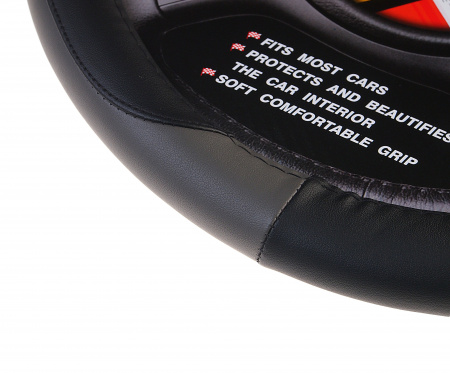 Оплетка руля MIS-LT34C(S) BLACK/GREY кожа MISTAR /1/25