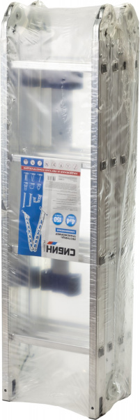 СИБИН ЛТ-44, 4 x 4 ступени, алюминиевая, четырехсекционная лестница-трансформер (38852)