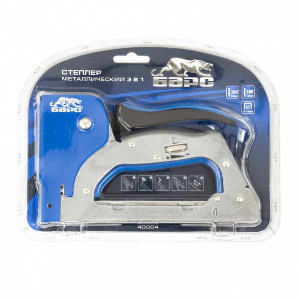Степлер металлический, 3 в 1, регулятор удара, двухкомпонентная рукоятка, тип скобы: 53, 300, 500, 6-14 мм Барс