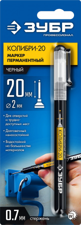 ЗУБР Колибри-20 черный, наконечник L 20 мм, ᴓ 2 мм, перманентный маркер для отверстий (06328-2)
